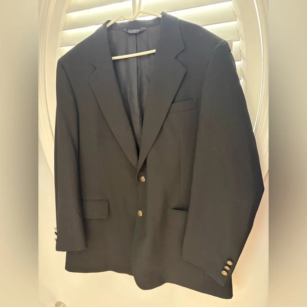 Jos. A Bank black wool coat executive collection with gold buttons size 44 R